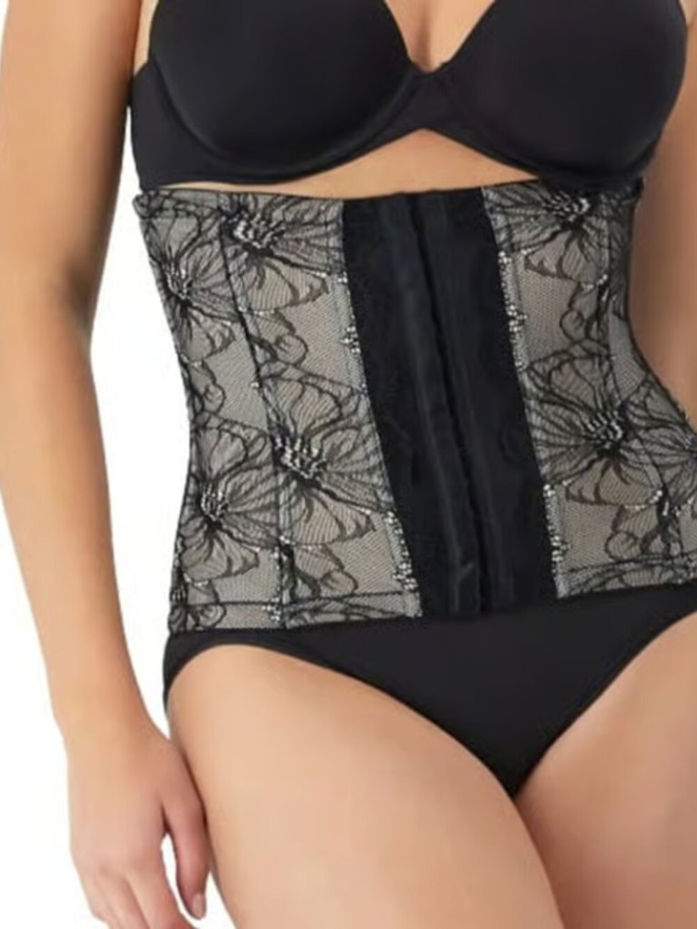 MaidenForm Women's Black Beige Lace Waist Trainer Corset 3XL